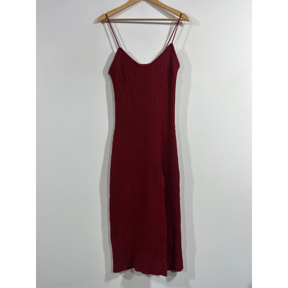 Cider Y2K Fairy Grunge Burgundy Red Ribbed Knit Strappy Midi Bodycon Dress 1XL